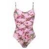 Maillot De Bain Une Pièce Avec Armatures Plissé Gainant Imprimé Rose Botanique