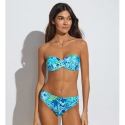 Maillot 2 Pièces Bandeau Avec Coques Imprimé Bleu Flori