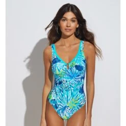 Maillot De Bain Une Pièce Avec Mousses Imprimé Bleu Marabu