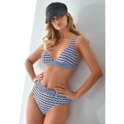 Maillot Triangle Deux Pièces Avec Culotte Haute Imprimé Géométrique Uriel