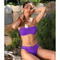 Maillot De Bain Bandeau Avec Mousses Uni Macramé Ajourage Couture