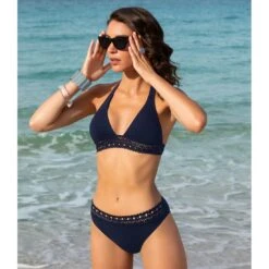 Maillot De Bain 2 Pièces Triangles Marine Ajourage Couture