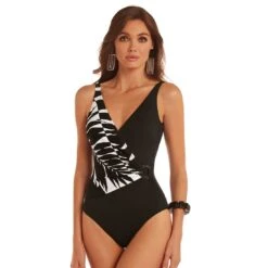 Maillot De Bain Une Pièce Avec Mousses Gainant Noir Et Blanc Amina