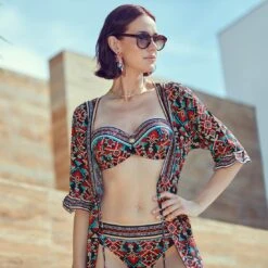 Maillot 2 Pièces Bandeau Imprimé Rouge Et Noir Cabana