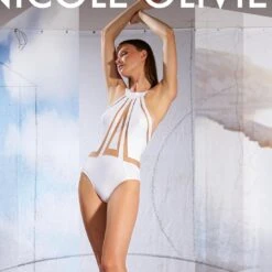 Maillot De Bain Une Pièce Cou Haut Blanc Sexy Danafol