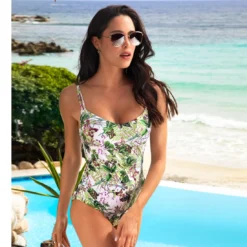 Maillot Une Pièce Avec Armatures Imprimé Fond Blanc Envolée Tropicale