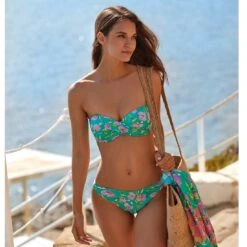 Maillot Deux Pièces Bandeau Avec Coques Imprimé Vert Flori