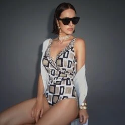 Maillot Une Pièce Gainant Imprimé Geo