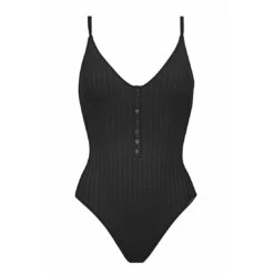 Watercult Maillot De Bain Une Pièce Body Noir Boutons Henley Rib