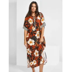 Kaftan Imprimé Marron Art Nautic