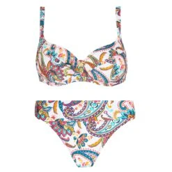 Maillot 2 Pièces Bonnets Profonds Imprimé Cashemire Fond Blanc La Bayadère