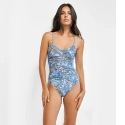 Maillot Une Pièce Avec Armatures Plissé Imprimé Cashemire Majorelle