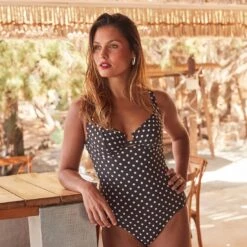 Maillot De Bain Une Pièce Avec Armatures Imprimé Pois Blanc Monica