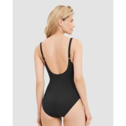 Maillot De Bain Une Pièce Avec Coques Drapé Uni Bleu Ou Noir -La-madrilena Ventas noir dos