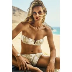 Maillot Deux Pièces Bandeau Avec Coques Imprimé Doré Et Blanc Ornation