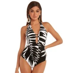 Maillot De Bain Une Pièce Body Tour De Cou Noir Et Blanc Palma