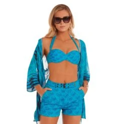Maillot 2 Pièces Bandeau Avec Coques Imprimé Turquoise Pamela