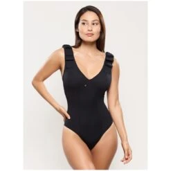 Empreinte Maillot De Bain Une Pièce Noir Décolleté En V Avec Déco Bretelles Podium
