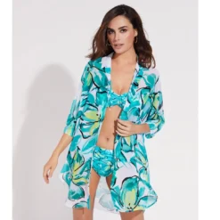 Chemise De Plage Fluide Fond Vert Sara -La-madrilena Ventas sara vert