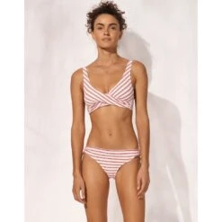 Watercult Maillot De Bain 2 Pièces Rayé Rouge Avec Mousses Seaside Splash