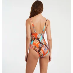 Maillot De Bain Une Pièce En V Imprimé Turquoise Et Orange Sheila -La-madrilena Ventas sheila 1p V dos