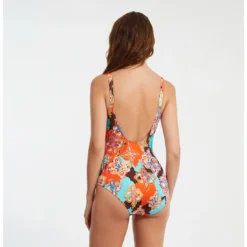 Maillot Une Pièce Avec Mousses Imprimé Turquoise Et Orange Sheila -La-madrilena Ventas sheila dos 1p