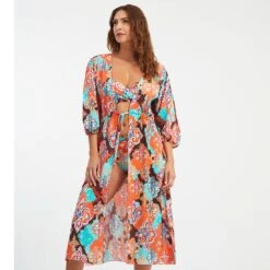 Kimono Imprimé Turquoise Et Orange Sheila