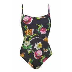 Maillot De Bain Une Pièce Avec Mousses Fleuri Fond Noir Siciliana -La-madrilena Ventas siciliana mousse