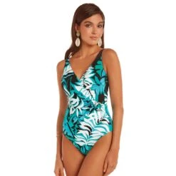 Maillot Une Pièce Gainant Avec Boucle Imprimé Vert Et Noir Tania