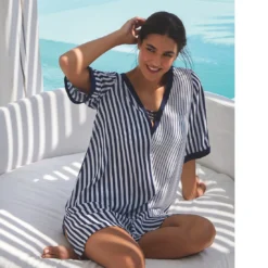 Tunique De Plage Rayé Marine Et Blanche Rayures En Ligne